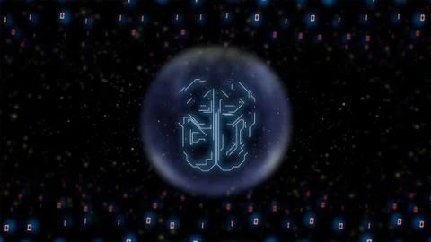 Deep learning modern technologies concept. 3d render brain frame in matrix world Stock Illustration