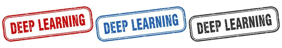 Deep learning square isolated sign set. deep learning stamp Stock Illustration
