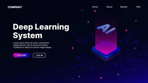 Deep Learning System Banner. Landing page for Website, Gradient Theme Stock Illustration