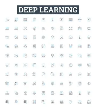 Deep learning vector line icons set. Deep, Learning, Neural, Networks, AI 库存插图