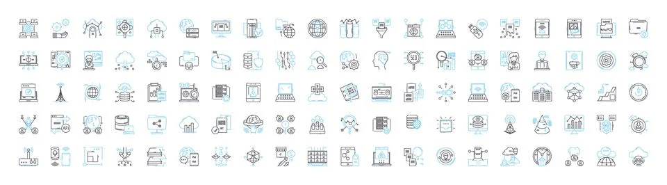 Deep learning vector line icons set. Deep, Learning, Neural, Networks, AI 库存插图
