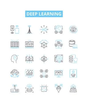 Deep learning vector line icons set. Deep, Learning, Neural, Networks, AI 库存插图