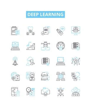 Deep learning vector line icons set. Deep, Learning, Neural, Networks, AI 库存插图
