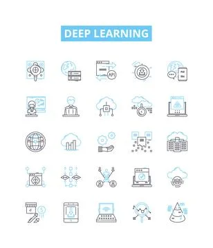 Deep learning vector line icons set. Deep, Learning, Neural, Networks, AI 库存插图