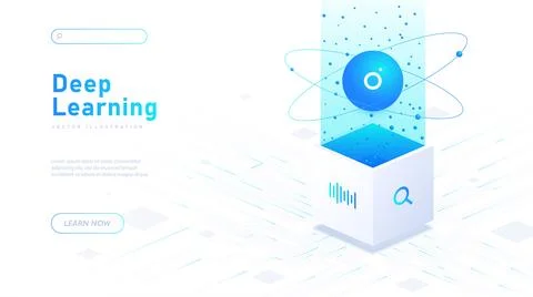Deep learning white poster vector Stock Illustration