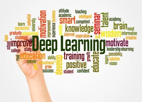 Deep Learning word cloud and hand with marker concept Foto stock