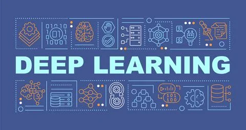 Deep learning word concepts dark blue banner Stock Illustration