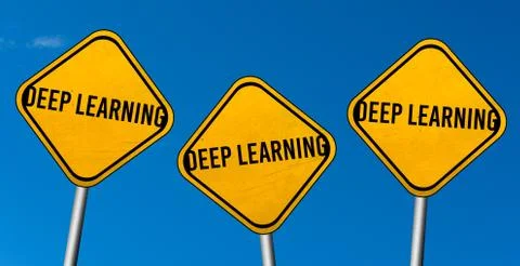 Deep learning - yellow signs with blue sky Illustrazione stock