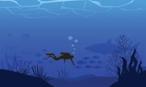 Deep marine background diver icon dark blue decoration Stock Illustration