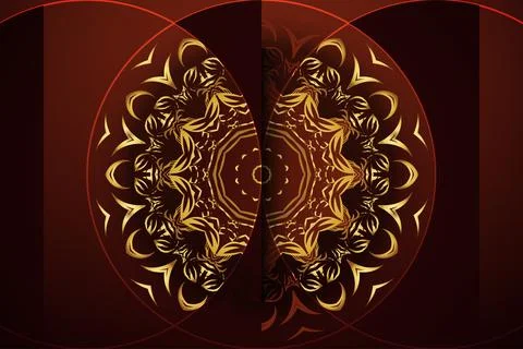 Deep Maroon Background Mandala Art With Luminous Gold And Purple Highlights 스톡 일러스트