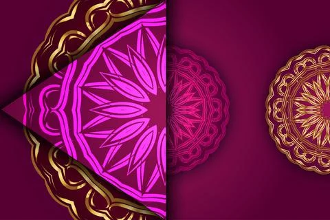 Deep Maroon Background Mandala Art With Luminous Gold And Purple Highlights Stock-Illustration