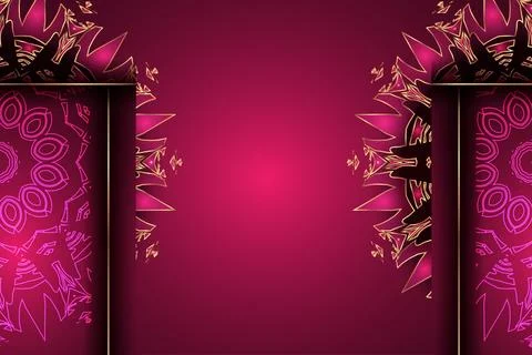 Deep Maroon Background Mandala Art With Luminous Gold And Purple Highlights Stock Illustration