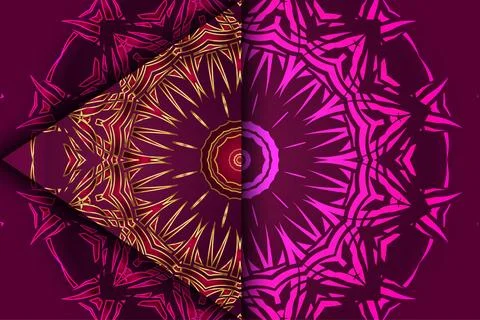 Deep maroon decorative mandala with central flower motif and ornate Stock Illustration