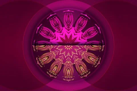 Deep maroon hexagonal mandala with glowing pink purple and gold floral Stockillustratie