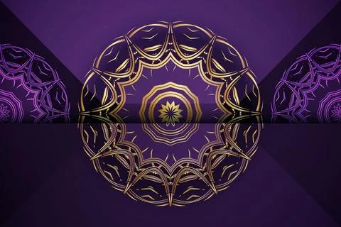 Deep maroon mandala artwork with central stylized gold flower Ilustração Stock