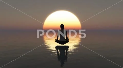 Deep meditation on the ocean at sunset -3D Rendering Stock Photos