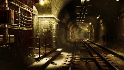 Deep metro tunnel under construction Stock Footage 200025411