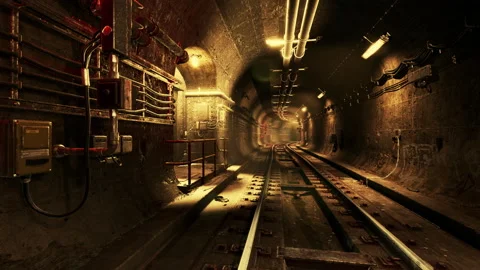 Deep metro tunnel under construction Stock Footage 200780858