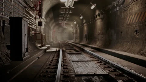 Deep metro tunnel under construction Stock Footage 213007915