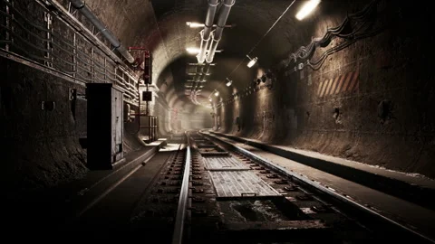 Deep metro tunnel under construction Stock Footage 248196765