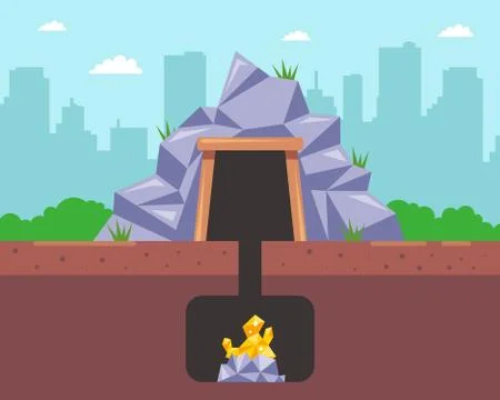 Deep mine for gold mining. extraction of valuable natural resources. Stock Illustration