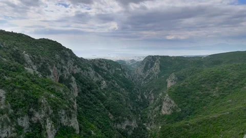 Deep Mountain Gorge Toward Kalamata Bay in Greece Stock Footage 336564849