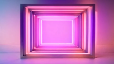 Deep multi-layer square 3D frame glowing pink neon, slow zoom effect. Stock Footage 273954702