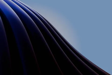 Deep navy blue, flowing, pleated, abstract form against a light periwinkle .. Stock Illustration