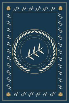 A deep navy composition combines a large circular botanical crest with pale.. 스톡 일러스트