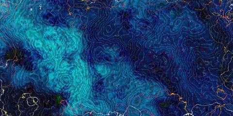 Deep ocean fluid dynamics pattern. Luxury marbled texture with glowing neon.. Illustrazione stock