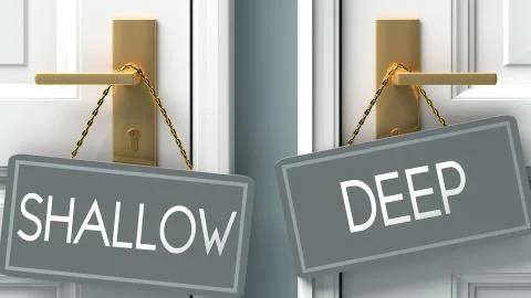 Deep or shallow as a choice in life - pictured as words shallow, deep on door Stock Illustration