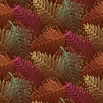Deep orange magic pattern with tropical leaves Stock Illustration