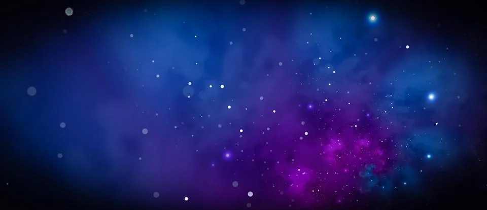 Deep outer space background with stars and nebula in blue, and purple Stock Photos