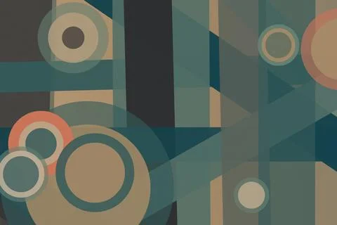 Deep overlapping rectangles, triangles, and circular motifs create a moody .. Stockillustratie