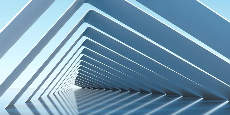 Deep Perspective inside A White Geometric Triangular Hallway Stock Illustration