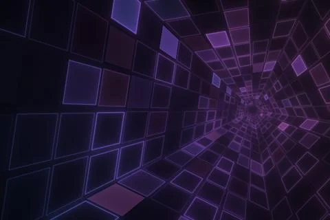 A deep perspective tunnel of outlined rectangular tiles converges toward a .. Stock Illustration