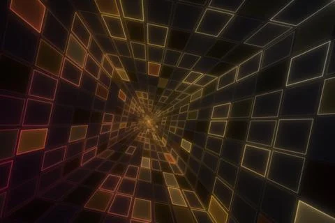 A deep perspective tunnel of outlined rectangular panels converges toward a.. Stock Illustration