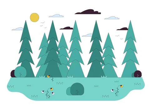 Deep pine forest line cartoon flat illustration Ilustración de archivo