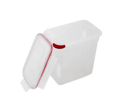 Deep polypropylene food container with lockable lid. Stock Photos