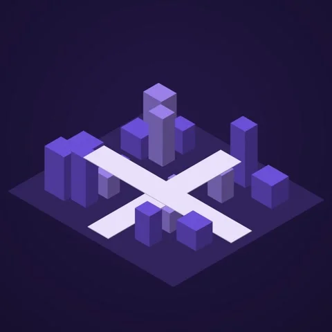Deep purple and magenta isometric smart city block looping animation, square 1:1 Stock Footage 346258028