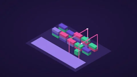 Deep purple and magenta isometric container terminal animation, seamless loop Stock Footage 346258044