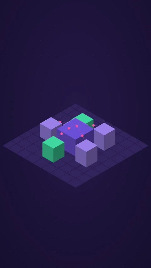 Deep purple and magenta isometric network looping animation, vertical 9:16 Stock Footage 346258060