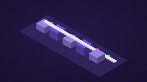 Deep purple and magenta isometric processing pipeline animation, seamless loop Stock Footage 346258095