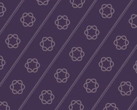A deep purple background displays repeating pale looped rosette motifs betw.. Stock Illustration