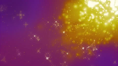 Deep purple field starting glowing node clusters emerging golden cloud growing, Video stock 311084568