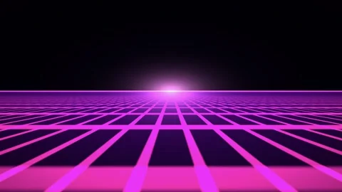 Deep purple infinite grid floor with bright magenta horizon line and perspe.. Stock-Footage 345981616