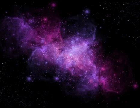 Deep Purple Space Nebula with Bright Stars and Cosmic Clouds Stock Illustration