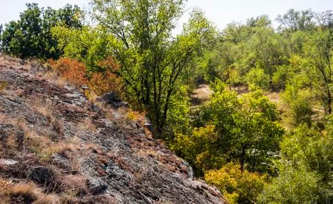 Deep quarry and river Stock Photos