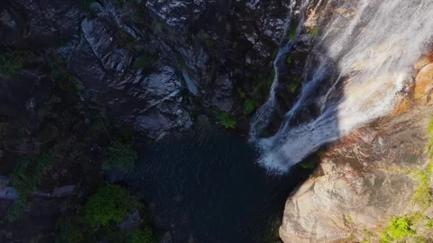 Deep Ravine With Touron Waterfall On The Cerves River In Melón, Ourense, Spain Stock Footage 337663893