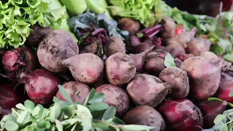 Deep red and purple beets in market abundance Stock Footage 338170132